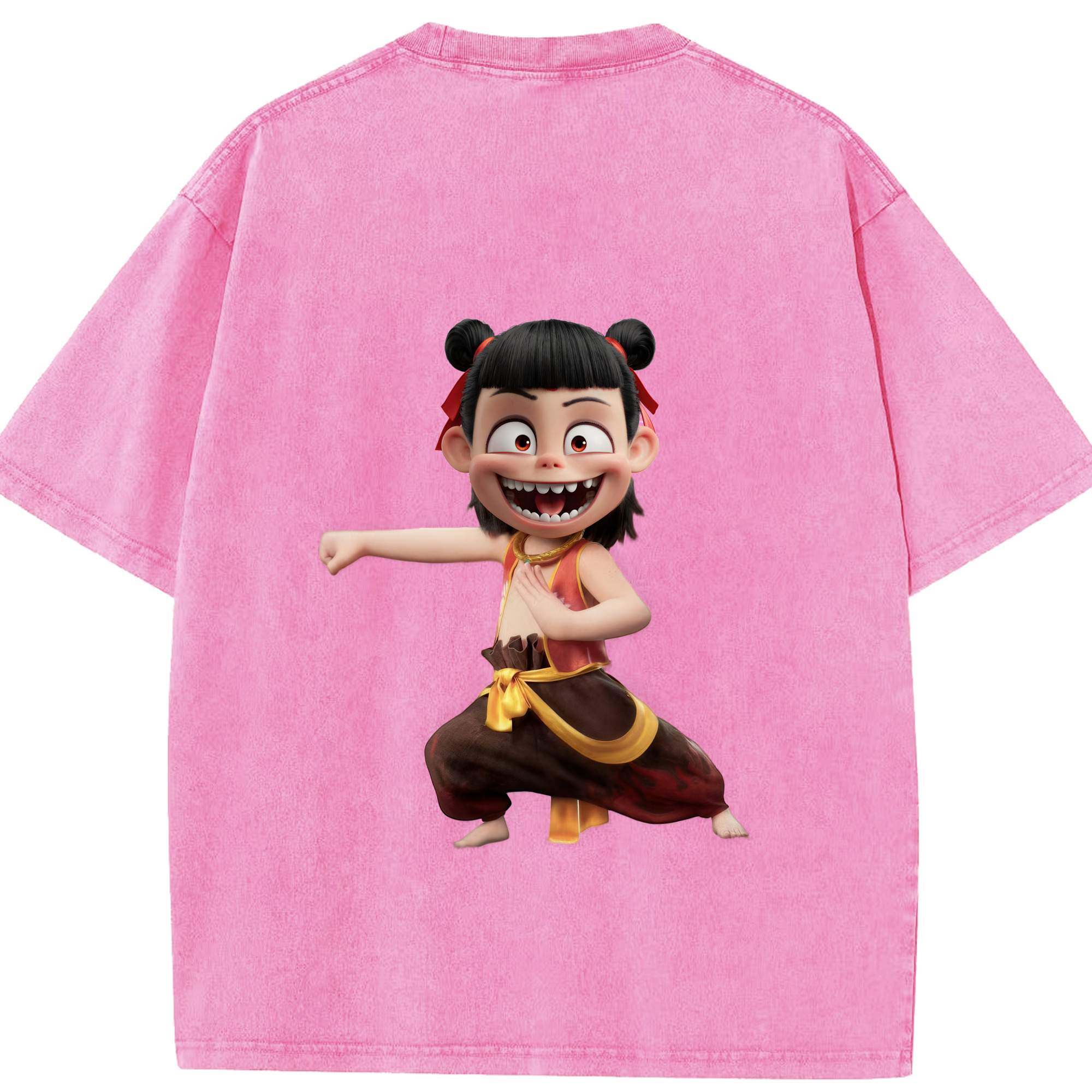 （画像用） Ne Zha 2 ナタ 魔童の大暴れ 綿100% ヴィンテージ風 半袖Tシャツ（背面プリント）